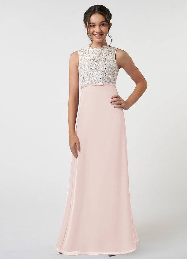 Azazie Rana Junior Rose Petal A-Line Lace Chiffon Dress image1