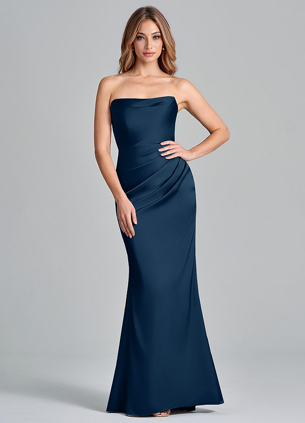 Azazie Olea Bridesmaid Dresses Dark Navy Mermaid Strapless Stretch Satin Convertible Dress image1