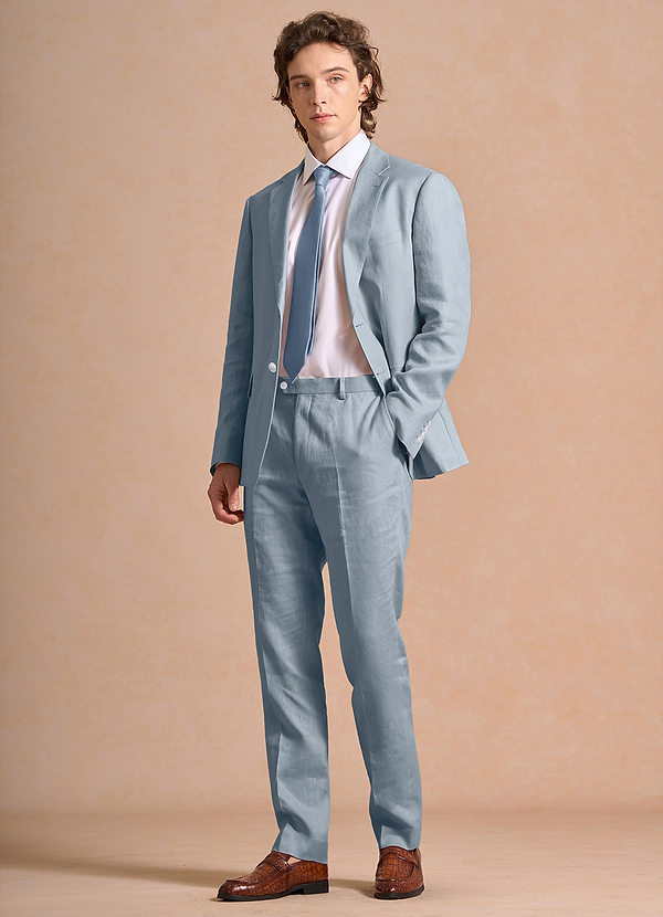 front Harrison Dusty Blue 100% Linen Suit