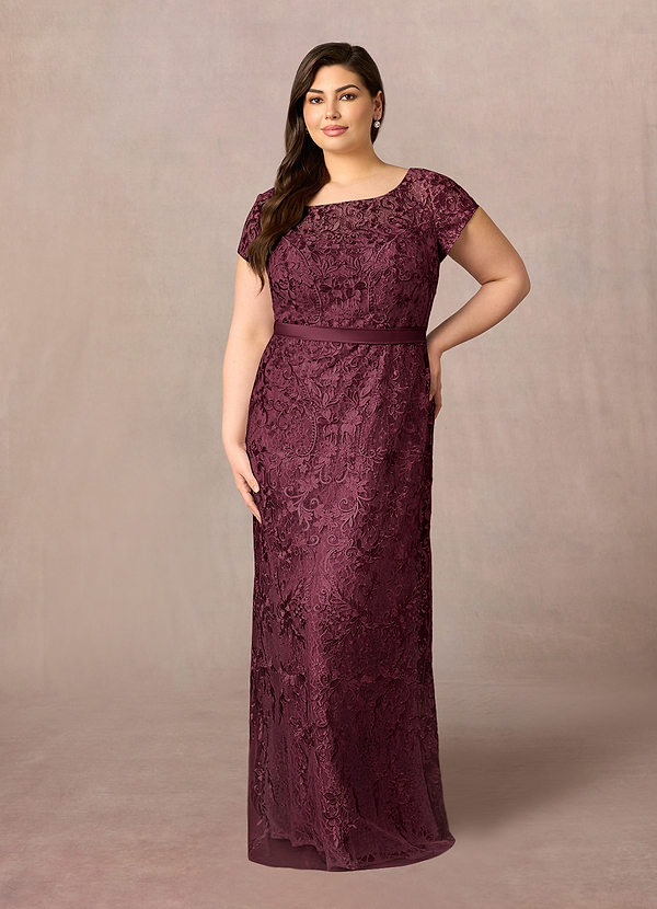 Azazie Dorit Mother of the Brides Dresses Cabernet Sheath Scoop Lace Dress image1