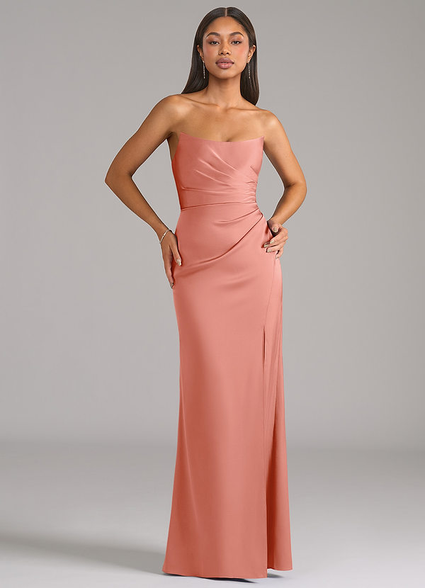 Azazie Marla Bridesmaid Dresses Coral Sheath Strapless Stretch Satin Convertible Dress image1