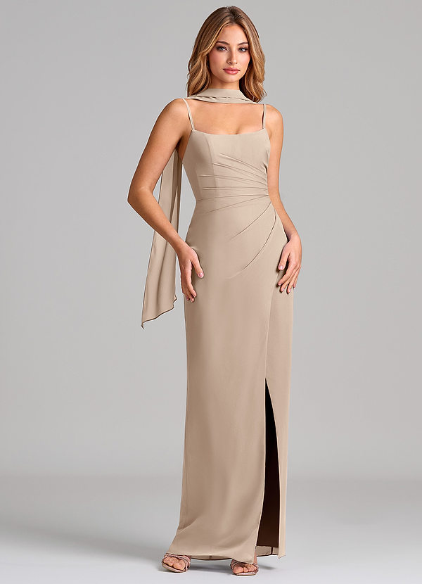 Azazie Calandra Suknie dla druhen Osłona Pofałdowany Szyfon Do ziemi Sukienka image1