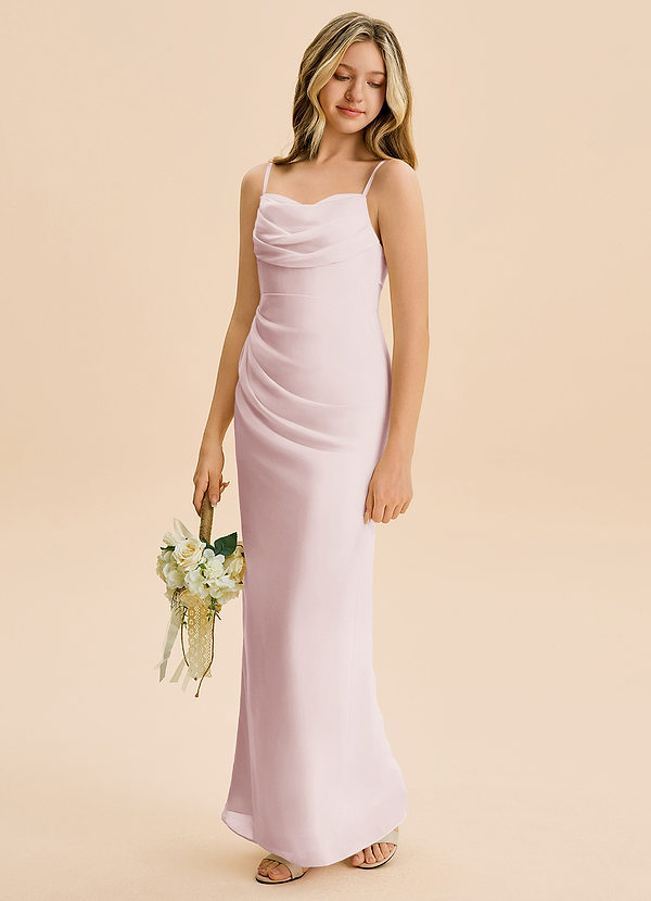Azazie Mai Junior Blushing Pink Sheath Pleated Chiffon Dress image1