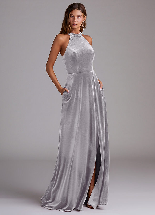 Azazie Larice Bridesmaid Dresses French Lilac A-Line with Pockets Velvet Dress image1