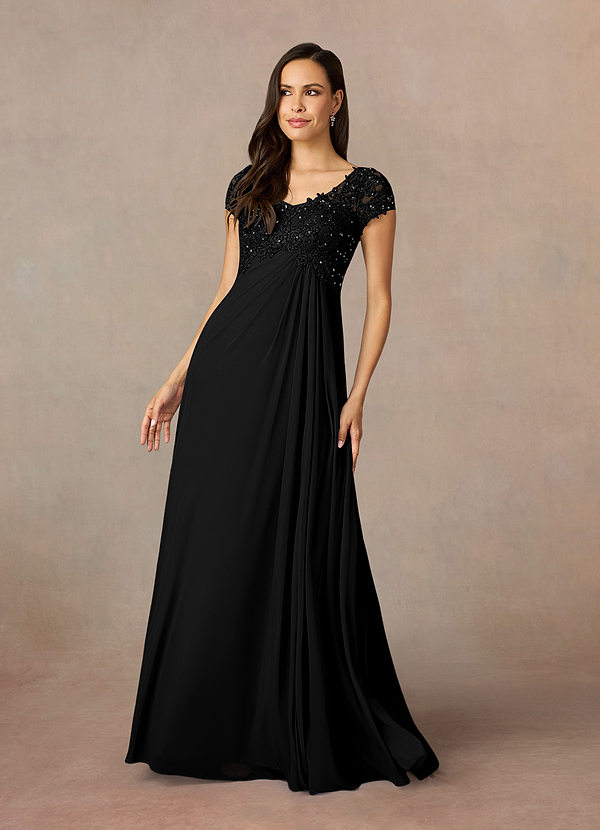Azazie Macy Vestidos de Madre de la Novia Vestido de Negro de Encaje de Corte En A con Encaje de lentejuelas image1