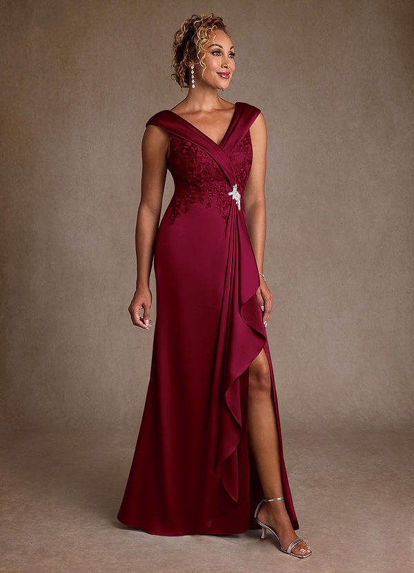 Azazie Santa Monica Mother of the Brides Dresses Burgundy A-Line Lace Dress image1