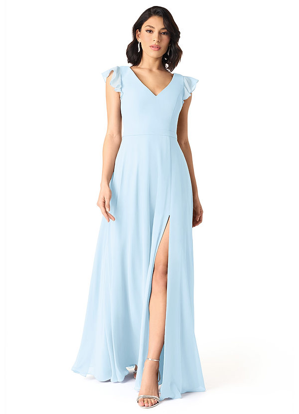 Azazie Claudine Bridesmaid Dresses Sky Blue A-Line Flutter Sleeve Chiffon Dress image1