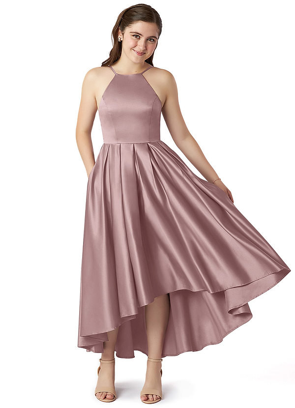Azazie Jemima A-Line Matte Satin Asymmetrical Dress with Pockets image1