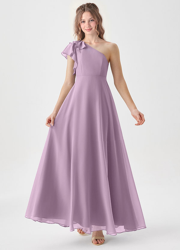 Azazie Arabella Junior Robe Trapèze en Mousseline de soie Rayé Glycine image1