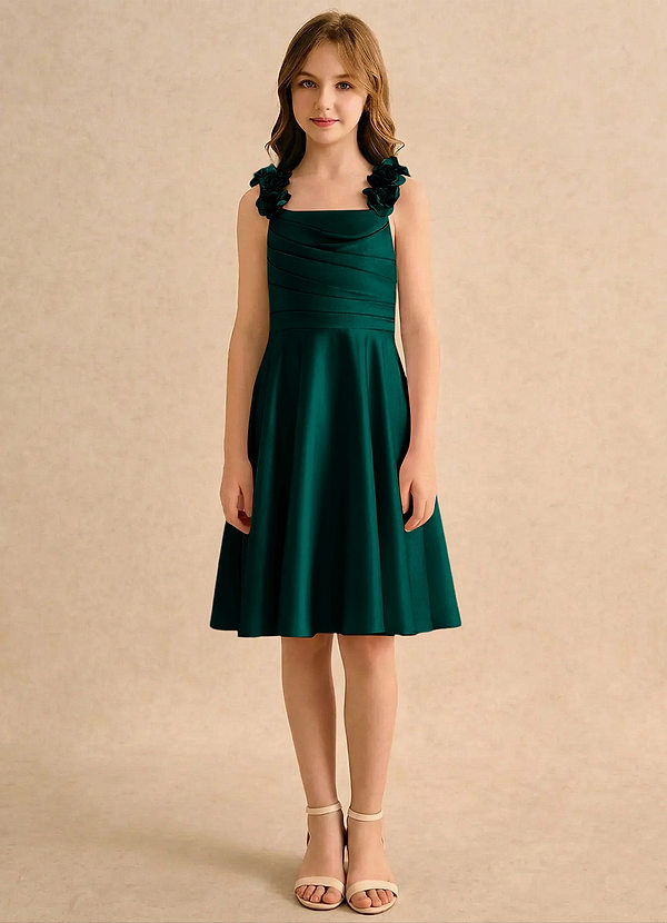 Azazie Resa Girls Formal Blomsterpigekjoler A-Line Plisseret Mat satin Knælængde Kjole image1