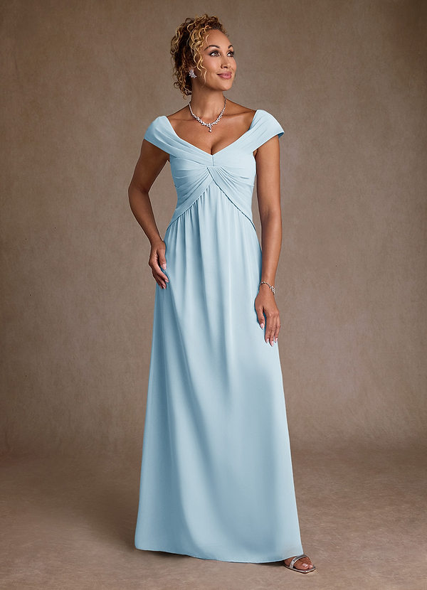 Azazie Myrtle Vestidos de Madre de la Novia Vestido de Azul Cielo de Gasa de Corte en A con Plisado image1