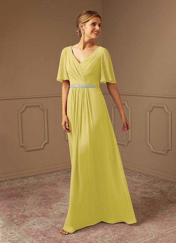 Azazie Tricia Abiti da Mamma Sposa Abito A-Line in Chiffon con Scollo a V a Pieghe Canarino image1