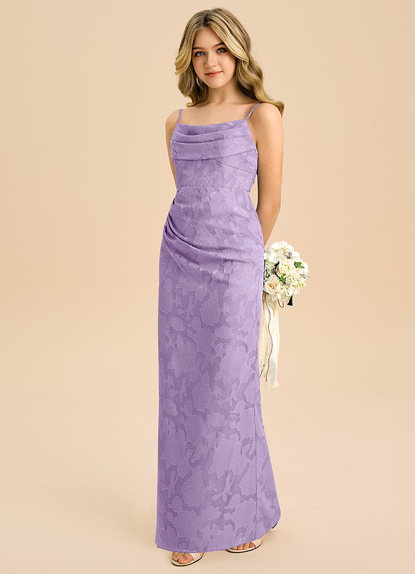 Azazie Mai Junior Lilac Sheath Pleated Floral Burnout Dress image1