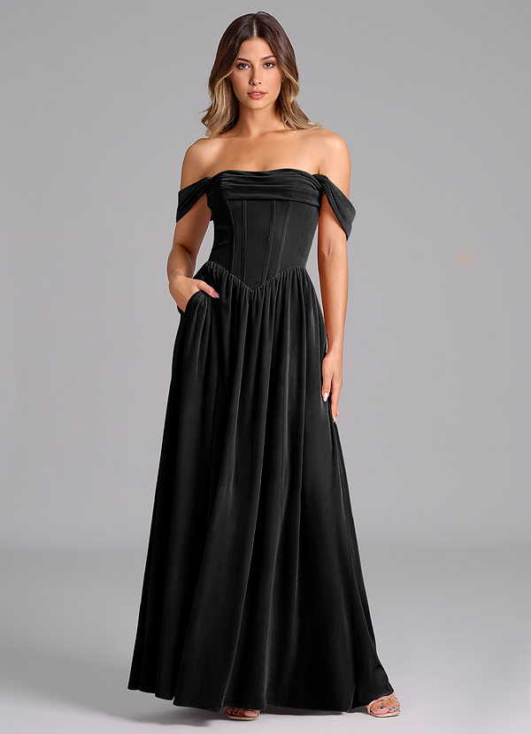 Azazie Hattie Robes Demoiselle d'honneur Robe Trapèze en velours Rayé Noir image1
