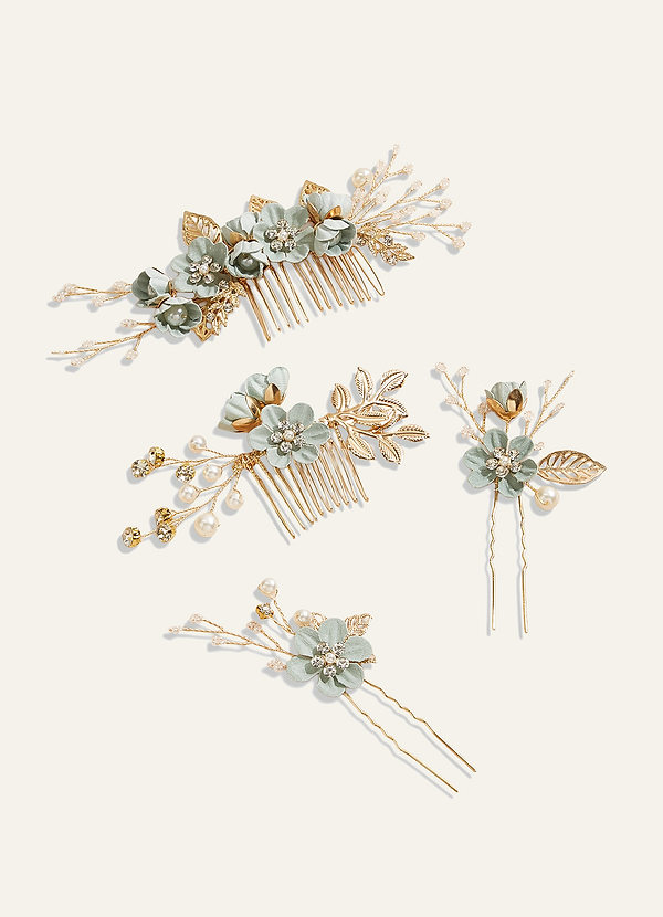 front Blue Floral Hair Comb Set