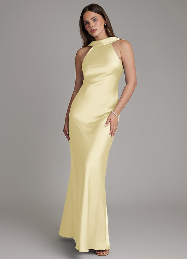 Azazie Dimitra Brudtärneklänningar Klä av A-Linje i Stretch Satin Plisserad Citronsorbet image1