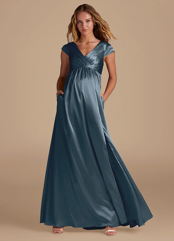Azazie Allessia Vestidos de dama de honor de maternidad Vestido de Corte En A Hasta el suelo Satén Metálico image1