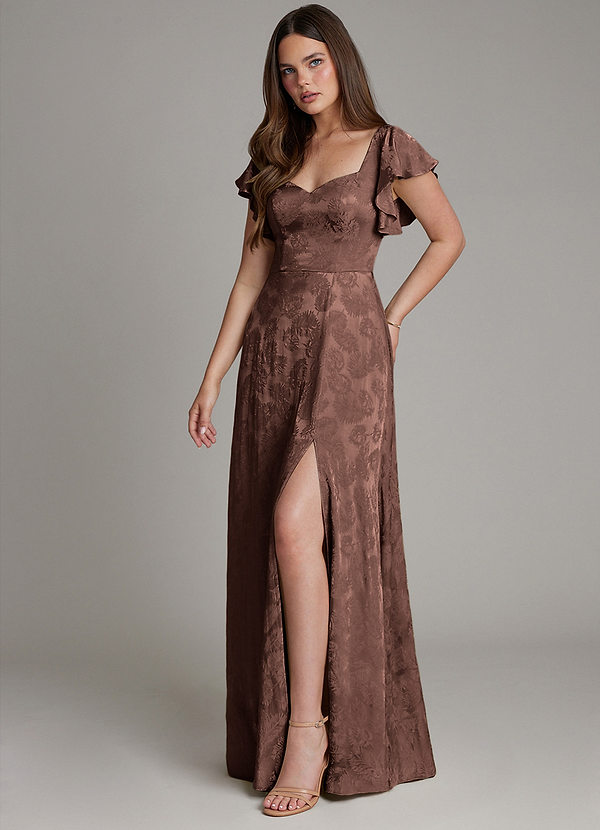 Azazie Keya Bridesmaid Dresses Chocolate Jacquard A-Line Ruched Jacquard Dress image1