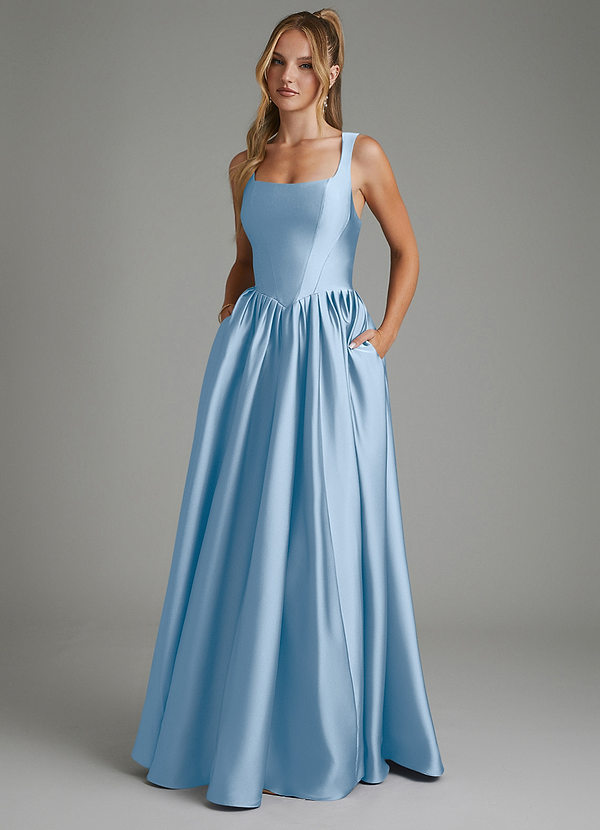 Nevaeh Bridesmaid Dresses Powder Blue A-Line Corset Stretch Satin Dress image1