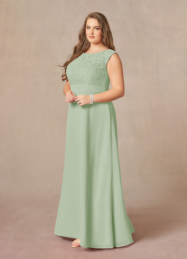 Azazie Bettina Mother of the Brides Dresses Dusty Sage A-Line Lace Chiffon Dress image1
