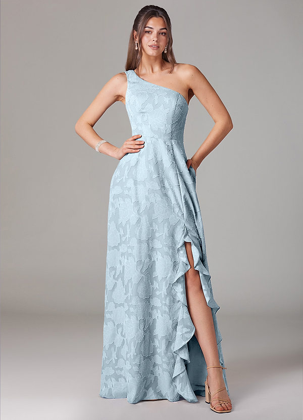 Azazie Ellianna Bruidsmeisjes Jurken Jurk van Bloemen Burn-out met A-Lijn One-Shoulder Hemelsblauw image1