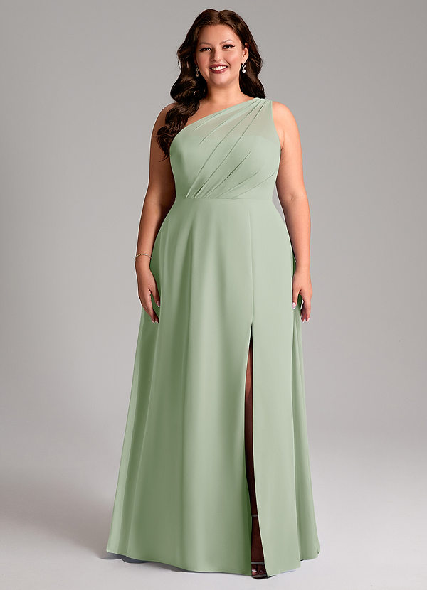 Azazie Phaedra Bruidsmeisjes Jurken Jurk van Chiffon met A-Lijn One-Shoulder Stoffige Salie image1