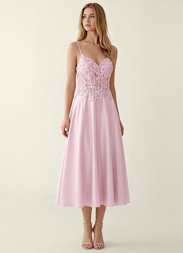 Corinna Pink Satin Lace Corset A-line Maxi Dress image1