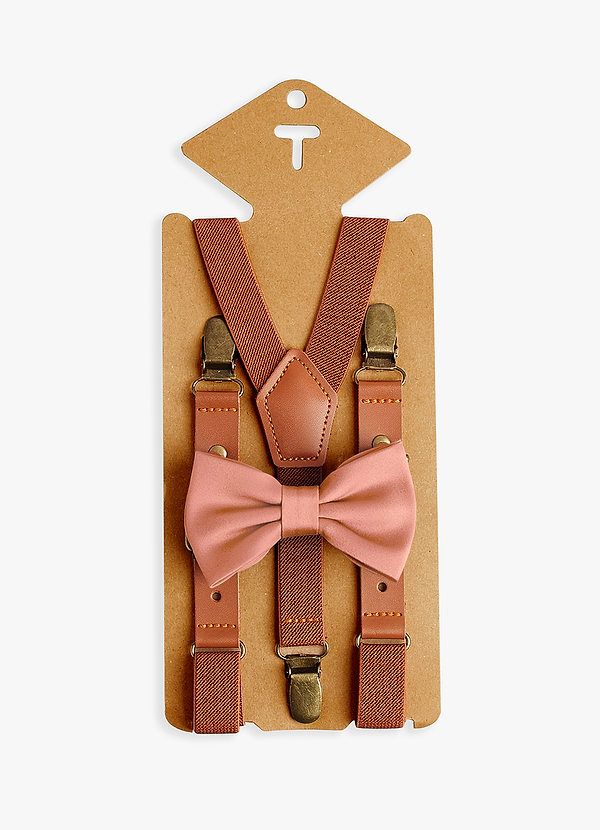 front Boy's Matching Matte Satin Pre-Tied Bow Tie & Suspenders Set