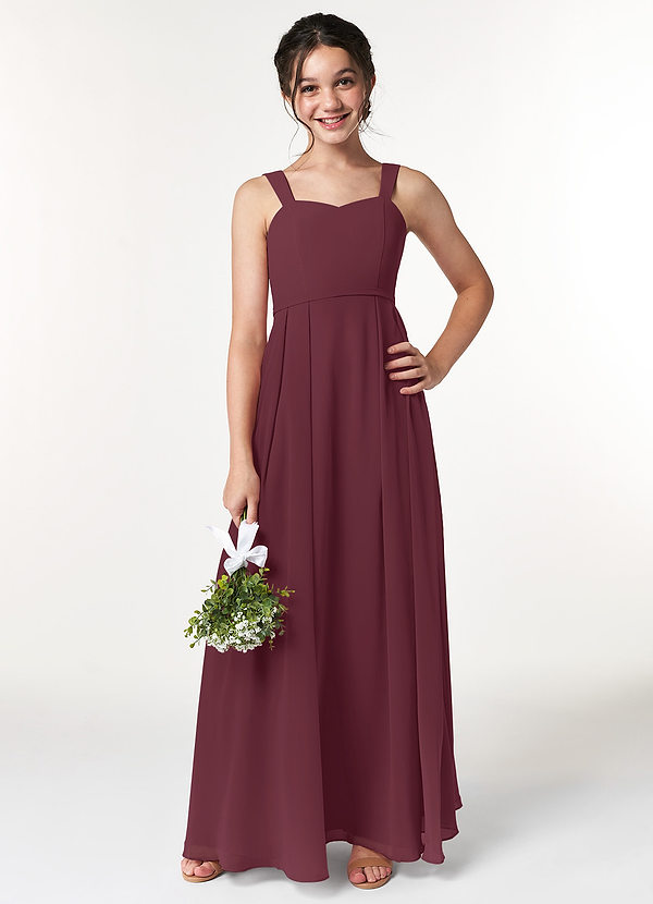 Azazie Simoan Junior Abito A-Line in Chiffon Scollo a Cuore Cabernet image1