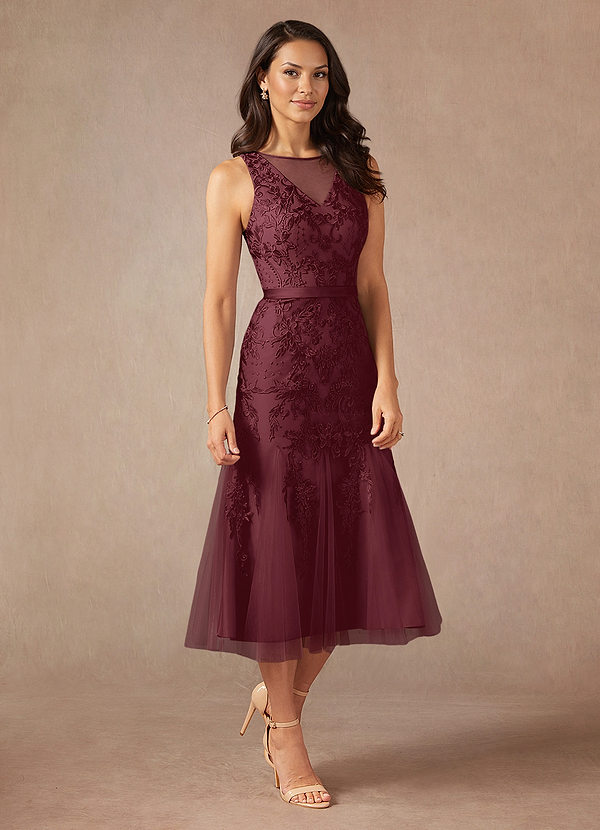 Azazie Herrin Brautmutterkleider Meerjungfrau-Linie Spitze Kleid Cabernetrot image1