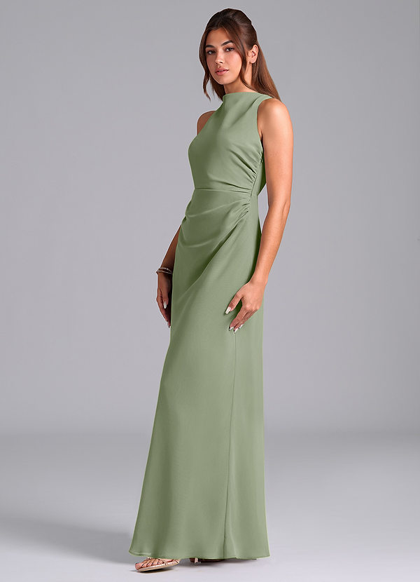 Azazie Evadne Bridesmaid Dresses Pistachio Sheath Pleated Chiffon Dress image1