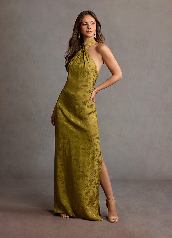 Hayden Mustard Halter Neck Maxi Dress image1