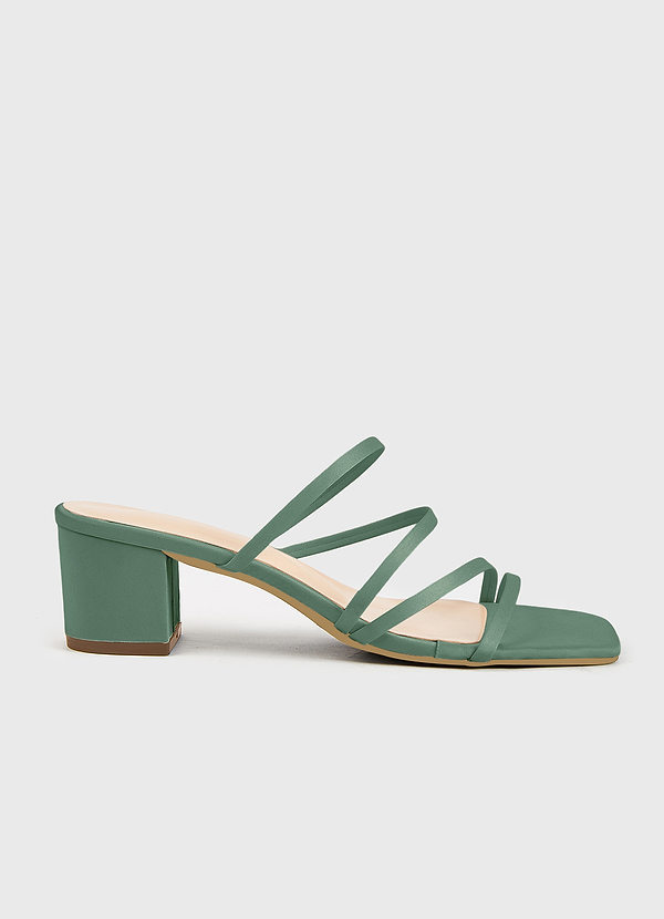 front Matching Color Matte Satin Strap Low Heel Sandals