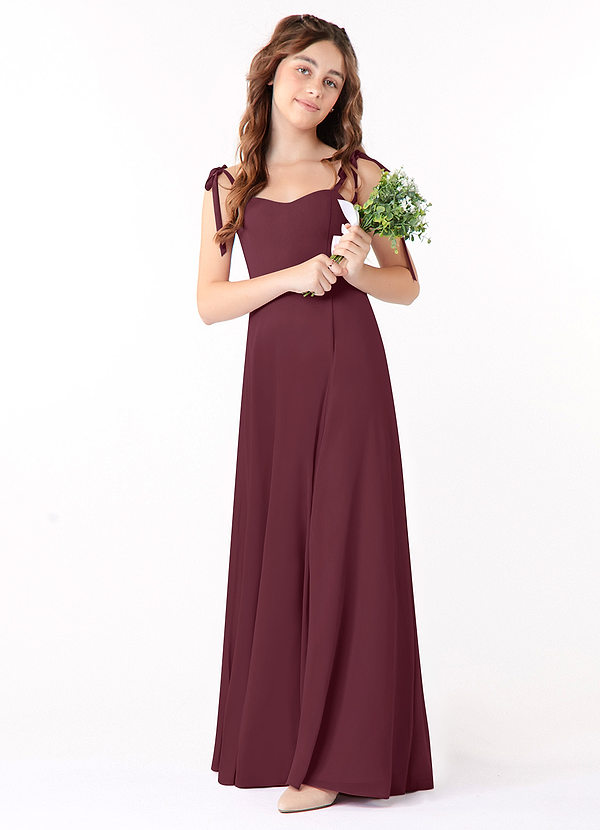 Azazie Rosey Junior Vestido de Cabernet de Gasa de Corte En A con Escote de Corazón image1