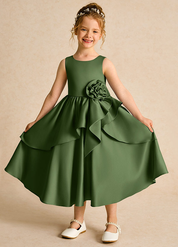 Azazie Hermia Robes de Fillette d'Honneur Robe Trapèze en Mat Satiné Sans manches Olive image1