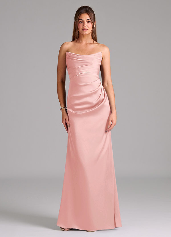Azazie Lucille Bridesmaid Dresses Powder Pink Mermaid Strapless Stretch Satin Convertible Dress image1