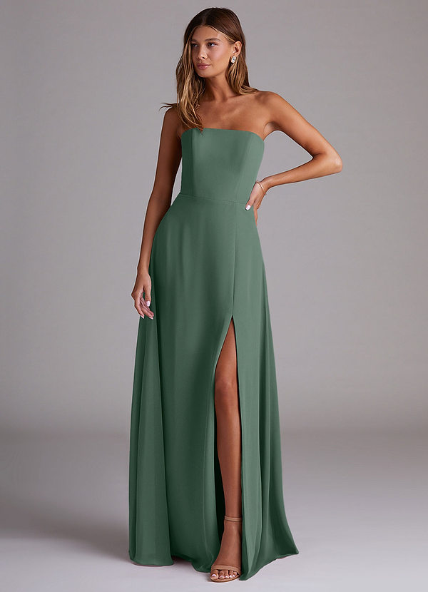 Azazie Wren Bridesmaid Dresses Eucalyptus A-Line Side Slit Chiffon Convertible Dress image1