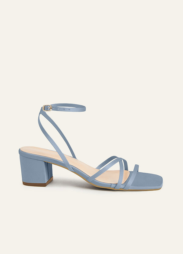front Matching Color Matte Satin Cross Strips Block Heel Sandals