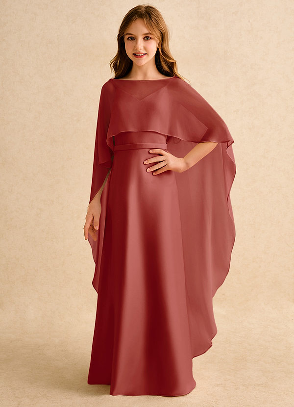 Azazie Fishie Girls Formal Sukienki dla dziewczynek sypiących kwiaty Linia A Matowy satynowy Długość podłogi Sukienka image1