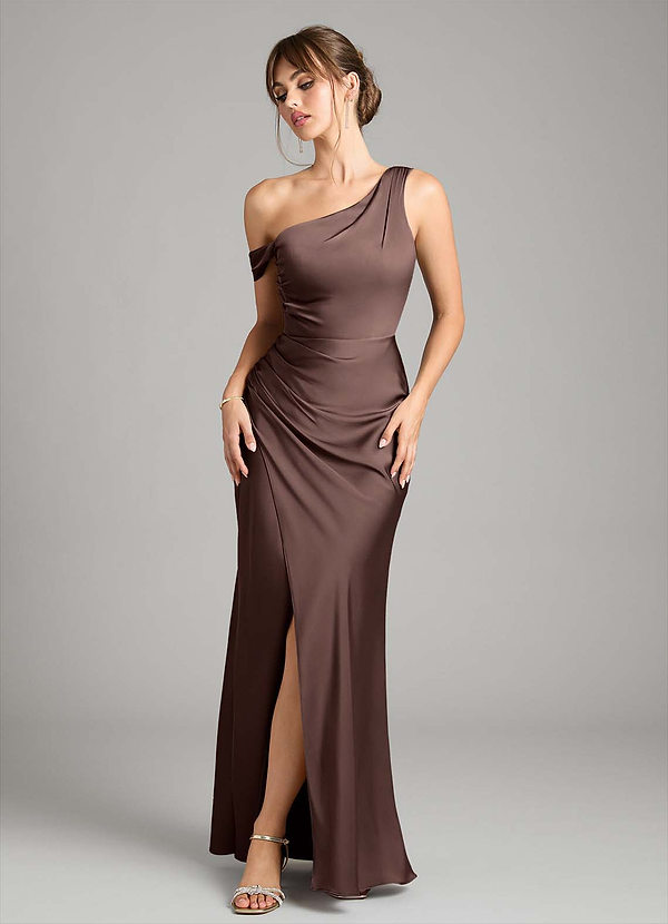 Azazie Madelyn Bridesmaid Dresses Ganache Mermaid One Shoulder Stretch Satin Convertible Dress image1