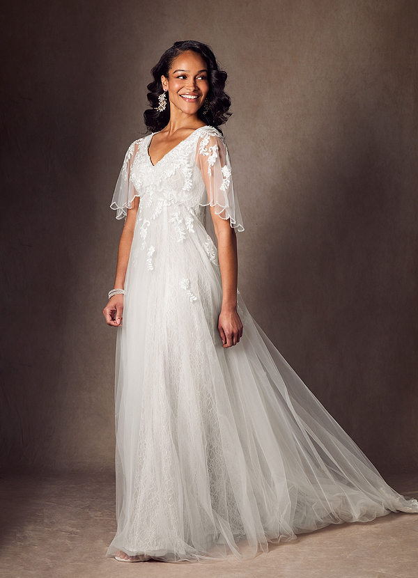 Azazie Renesmee Wedding Dresses Diamond White A-Line Sequins Tulle Dress image1