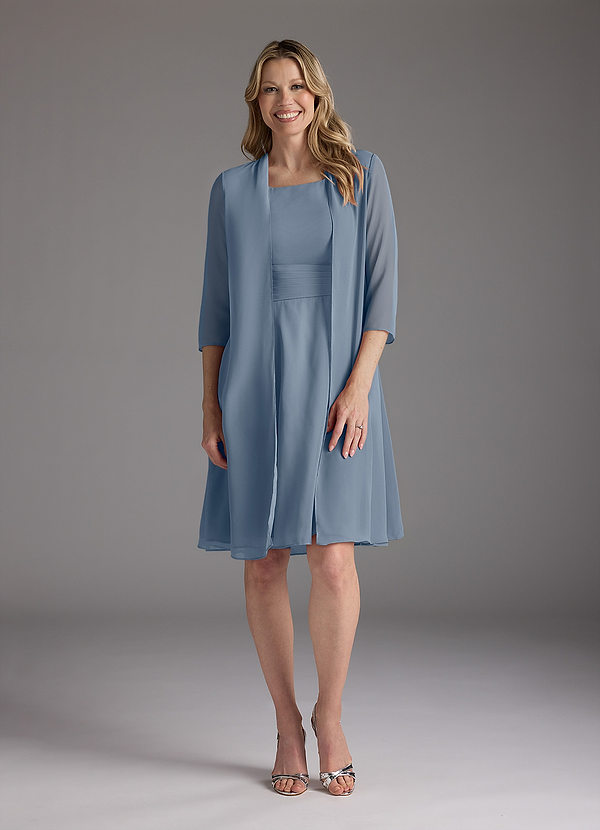 Azazie Shirley Robe Mère de la Mariée & du Marié Robe Trapèze en Mousseline de soie Plissé Scoop Violet Crépusculaire image1