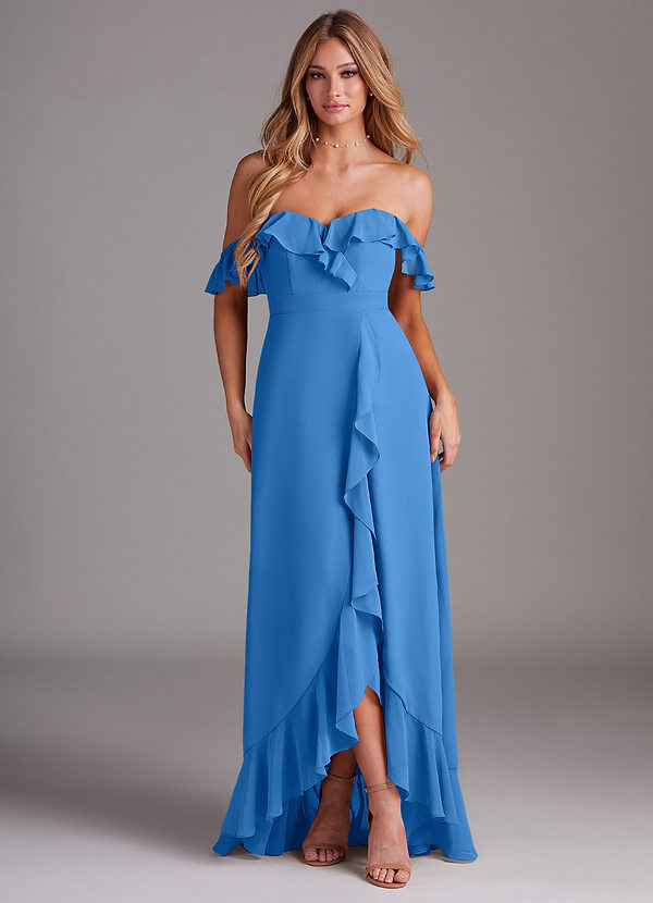 Azazie Lyra Bridesmaid Dresses Blue Jay A-Line Chiffon Convertible Dress image1