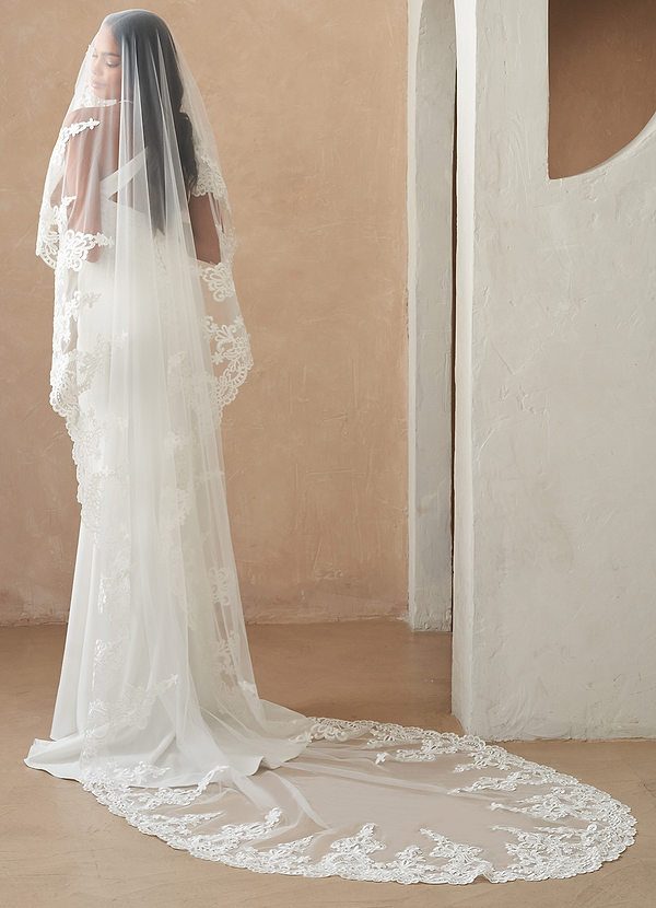 front Princess Lace Cathedral Veil With Blusher