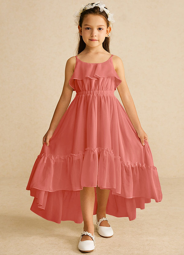 Azazie Karmen Blumenkinder Kleider A-Linie Gestreift Chiffon Kleid Lachsrosa image1