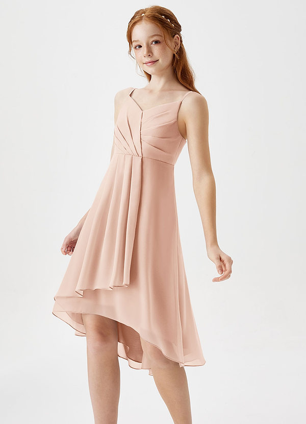 Azazie Mariam Junior English Rose A-Line Pleated Chiffon Dress image1
