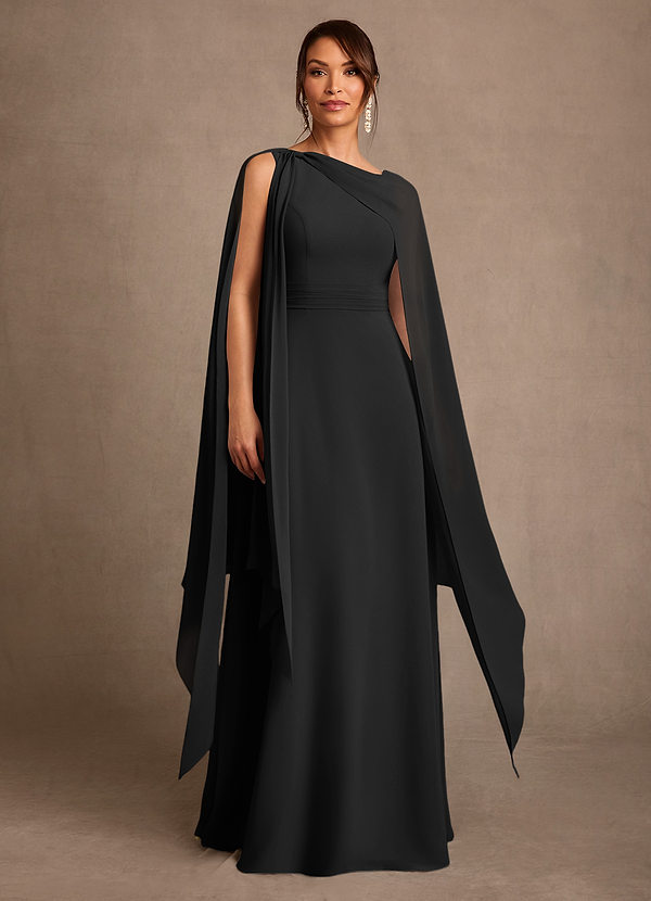 Azazie Liddie Mother of the Brides Dresses Black A-Line Pleated Chiffon Dress image1