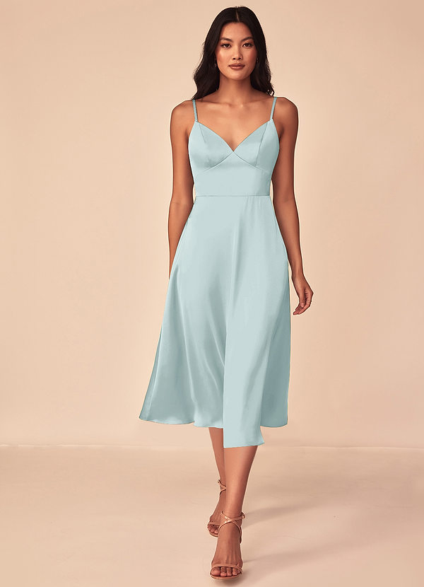 Azazie Dottie Bridesmaid Dresses Mist A-Line Stretch Satin Dress image1