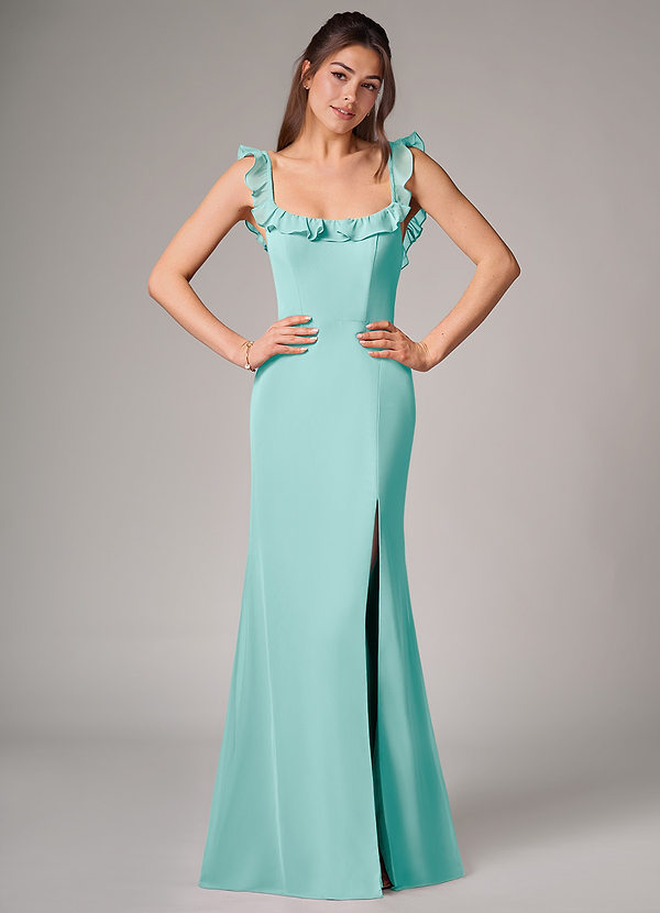 Azazie Callie Bridesmaid Dresses Aqua Mermaid Side Slit Chiffon Convertible Dress image1