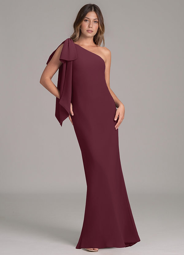Azazie Capri Bridesmaid Dresses Cabernet A-Line One Shoulder Chiffon Dress image1